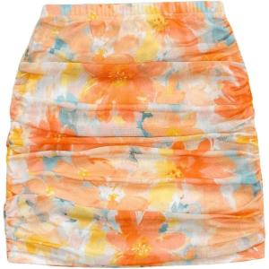 imageFloerns Womens Stretchy Elastic Waist Print Boho Mini SkirtOrange