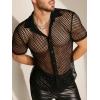 imageFloerns Mens Summer Crochet Knit Shirts Short Sleeve Button Down Shirt Hawaiian Shirt Vacation Beach ShirtsAzure Black