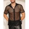 imageFloerns Mens Summer Crochet Knit Shirts Short Sleeve Button Down Shirt Hawaiian Shirt Vacation Beach ShirtsAzure Black