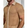 imageFloerns Mens Summer Crochet Knit Shirts Short Sleeve Button Down Shirt Hawaiian Shirt Vacation Beach ShirtsKhaki
