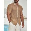 imageFloerns Mens Summer Crochet Knit Shirts Short Sleeve Button Down Shirt Hawaiian Shirt Vacation Beach ShirtsKhaki