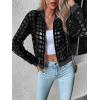 imageFloerns Womens Hollow Out Long Sleeve Baseball Collar Zip Up Bomber JacketBlack Plaid