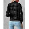 imageFloerns Womens Hollow Out Long Sleeve Baseball Collar Zip Up Bomber JacketBlack Plaid