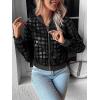 imageFloerns Womens Hollow Out Long Sleeve Baseball Collar Zip Up Bomber JacketBlack Plaid