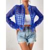 imageFloerns Womens Hollow Out Long Sleeve Baseball Collar Zip Up Bomber JacketBlue