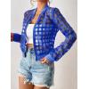 imageFloerns Womens Hollow Out Long Sleeve Baseball Collar Zip Up Bomber JacketBlue