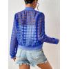 imageFloerns Womens Hollow Out Long Sleeve Baseball Collar Zip Up Bomber JacketBlue