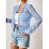 imageFloerns Womens Hollow Out Long Sleeve Baseball Collar Zip Up Bomber JacketLight Blue
