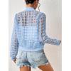 imageFloerns Womens Hollow Out Long Sleeve Baseball Collar Zip Up Bomber JacketLight Blue