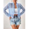 imageFloerns Womens Hollow Out Long Sleeve Baseball Collar Zip Up Bomber JacketLight Blue