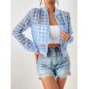 imageFloerns Womens Hollow Out Long Sleeve Baseball Collar Zip Up Bomber JacketLight Blue