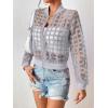 imageFloerns Womens Hollow Out Long Sleeve Baseball Collar Zip Up Bomber JacketLight Grey