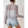 imageFloerns Womens Hollow Out Long Sleeve Baseball Collar Zip Up Bomber JacketLight Grey
