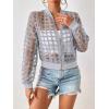 imageFloerns Womens Hollow Out Long Sleeve Baseball Collar Zip Up Bomber JacketLight Grey