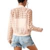 imageFloerns Womens Hollow Out Long Sleeve Baseball Collar Zip Up Bomber JacketLight Pink