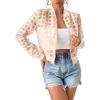 imageFloerns Womens Hollow Out Long Sleeve Baseball Collar Zip Up Bomber JacketLight Pink