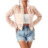 imageFloerns Womens Hollow Out Long Sleeve Baseball Collar Zip Up Bomber JacketLight Pink