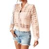 imageFloerns Womens Hollow Out Long Sleeve Baseball Collar Zip Up Bomber JacketLight Pink