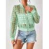 imageFloerns Womens Hollow Out Long Sleeve Baseball Collar Zip Up Bomber JacketLime Green