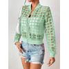 imageFloerns Womens Hollow Out Long Sleeve Baseball Collar Zip Up Bomber JacketLime Green