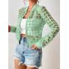 imageFloerns Womens Hollow Out Long Sleeve Baseball Collar Zip Up Bomber JacketLime Green