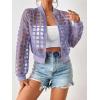 imageFloerns Womens Hollow Out Long Sleeve Baseball Collar Zip Up Bomber JacketPurple