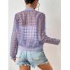 imageFloerns Womens Hollow Out Long Sleeve Baseball Collar Zip Up Bomber JacketPurple