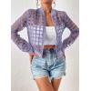 imageFloerns Womens Hollow Out Long Sleeve Baseball Collar Zip Up Bomber JacketPurple