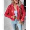imageFloerns Womens Hollow Out Long Sleeve Baseball Collar Zip Up Bomber JacketRed Plaid
