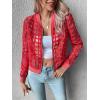 imageFloerns Womens Hollow Out Long Sleeve Baseball Collar Zip Up Bomber JacketRed Plaid