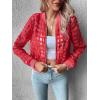 imageFloerns Womens Hollow Out Long Sleeve Baseball Collar Zip Up Bomber JacketRed Plaid