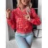 imageFloerns Womens Hollow Out Long Sleeve Baseball Collar Zip Up Bomber JacketRed Plaid