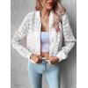 imageFloerns Womens Hollow Out Long Sleeve Baseball Collar Zip Up Bomber JacketWhite Plaid