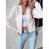 imageFloerns Womens Hollow Out Long Sleeve Baseball Collar Zip Up Bomber JacketWhite Plaid