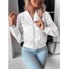 imageFloerns Womens Hollow Out Long Sleeve Baseball Collar Zip Up Bomber JacketWhite Plaid