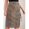 imageFloerns Womens Plus Size Leopard Drawstring Ruched Split Thigh Midi Skirt0brown Multi