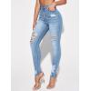 imageFloerns Womens Ripped High Waist Skinny Jeans Distressed Stretchy Curvy Denim PantsLight Blue Solid