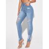 imageFloerns Womens Ripped High Waist Skinny Jeans Distressed Stretchy Curvy Denim PantsSkinny Light Blue