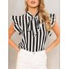 imageFloerns Womens Sleeveless Bow Tie Striped Summer Chiffon Blouse TopA Black White