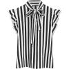 imageFloerns Womens Sleeveless Bow Tie Striped Summer Chiffon Blouse TopA Black White