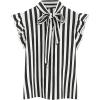 imageFloerns Womens Sleeveless Bow Tie Striped Summer Chiffon Blouse TopA Black White