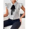 imageFloerns Womens Sleeveless Bow Tie Striped Summer Chiffon Blouse TopBlack and White