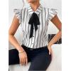 imageFloerns Womens Sleeveless Bow Tie Striped Summer Chiffon Blouse TopBlack and White