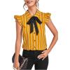 imageFloerns Womens Sleeveless Bow Tie Striped Summer Chiffon Blouse TopYellow
