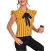 imageFloerns Womens Sleeveless Bow Tie Striped Summer Chiffon Blouse TopYellow