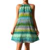 imageFloerns Womens Summer Floral Print Sleeveless Halter Neck Beach Party DressGreen Multi