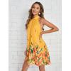imageFloerns Womens Summer Floral Print Sleeveless Halter Neck Beach Party DressMustard Yellow