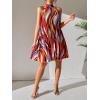 imageFloerns Womens Summer Floral Print Sleeveless Halter Neck Beach Party DressRed Striped
