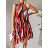 imageFloerns Womens Summer Floral Print Sleeveless Halter Neck Beach Party DressRed Striped