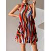 imageFloerns Womens Summer Floral Print Sleeveless Halter Neck Beach Party DressRed Striped